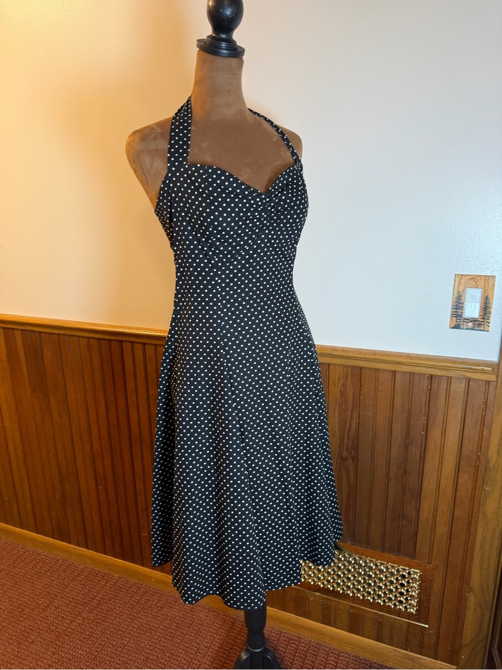 Halter Black Polka Dot Midi Dress